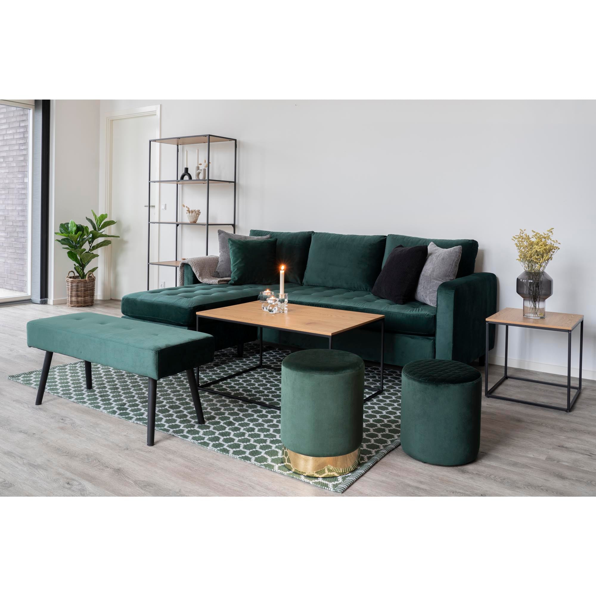 Vita Side Table - Side table, oak look, black frame 45x45x45 cm