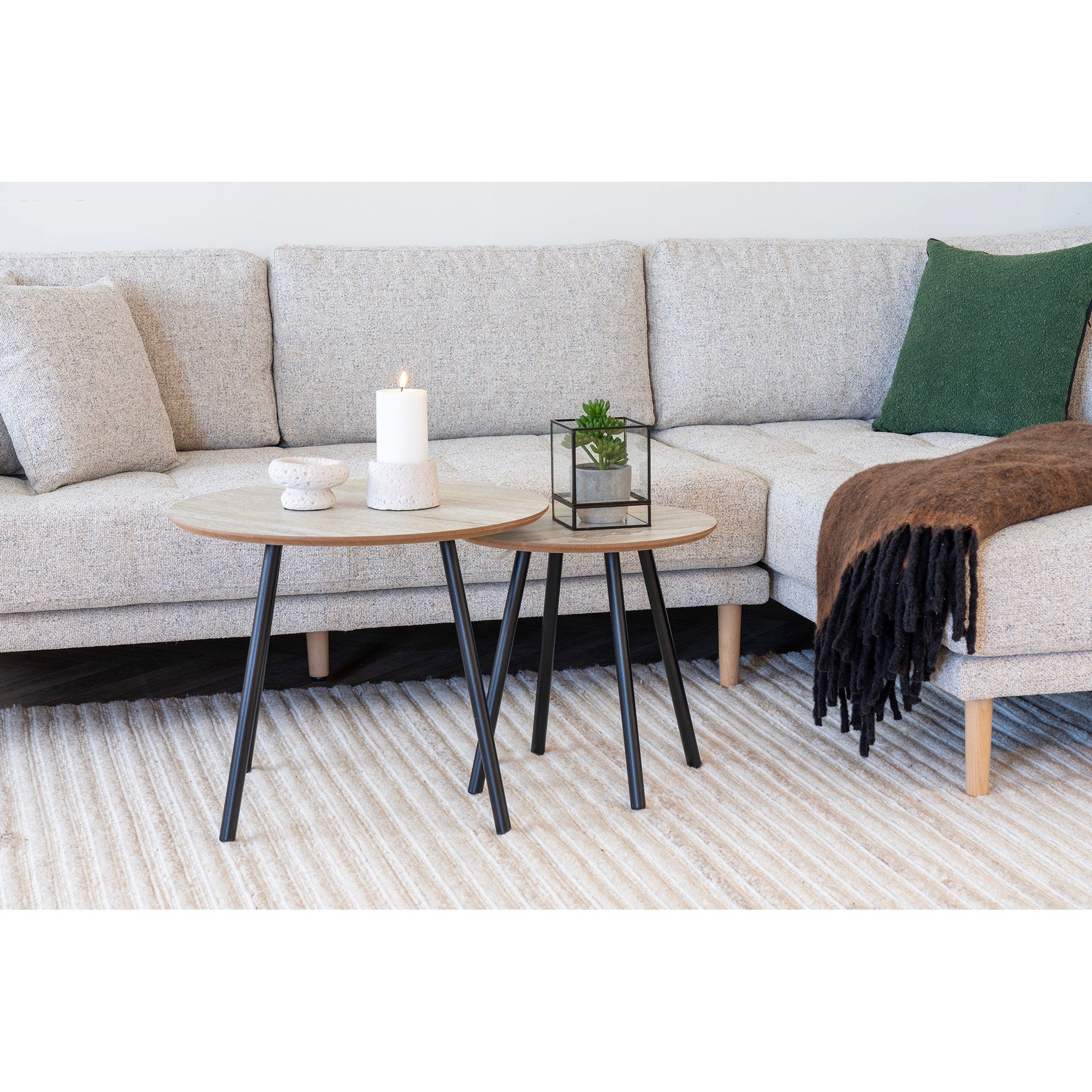 Aalst Coffee Table - Coffee table, travertine look, black legs ø55x45 cm