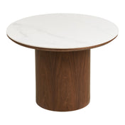 Noli Coffee Table - Coffee table, ceramic table top/ash veneer, white/dark brown ø60x42 cm