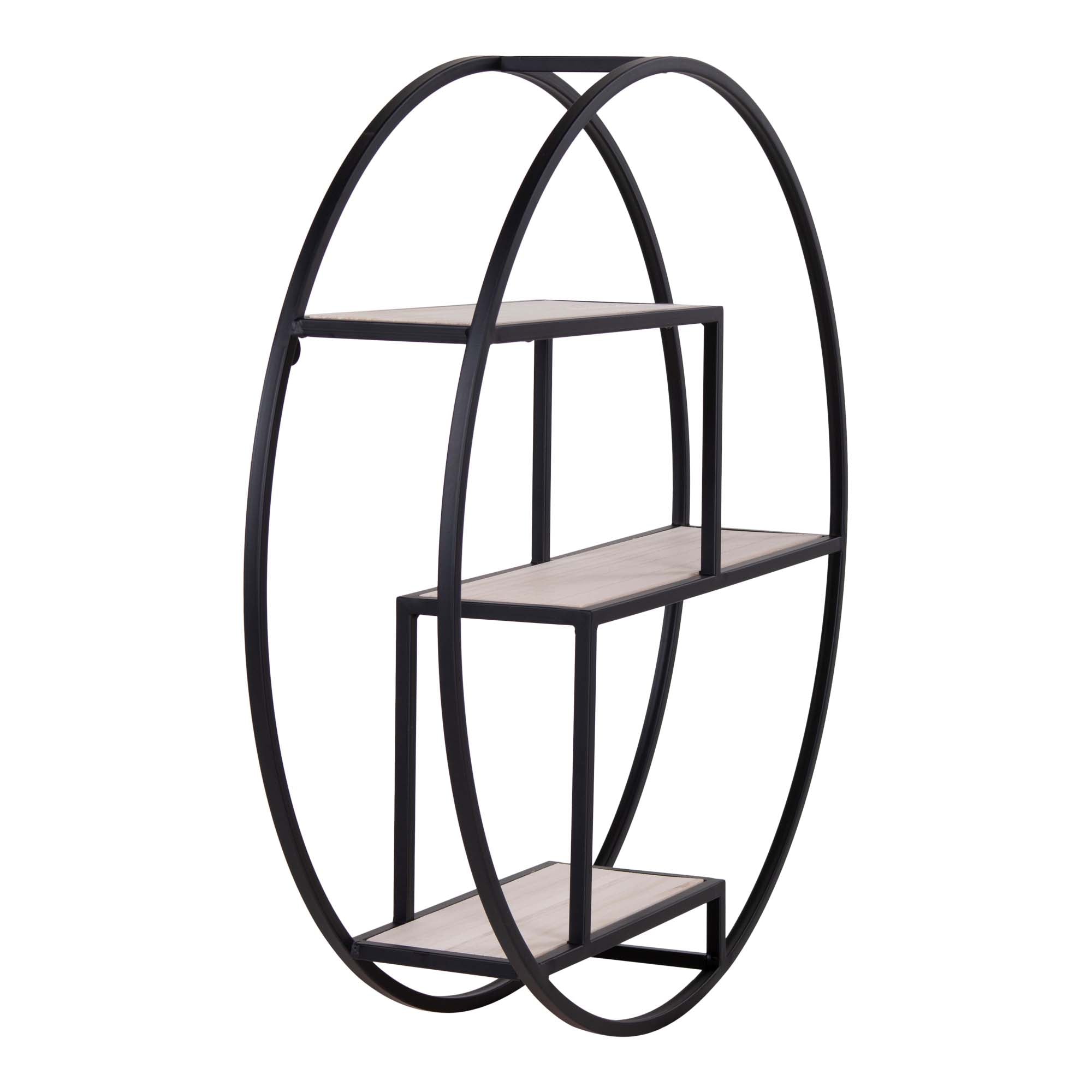 Rotterdam Wall Shelf - Wall shelf, wood shelves, black frame ø62x14 cm