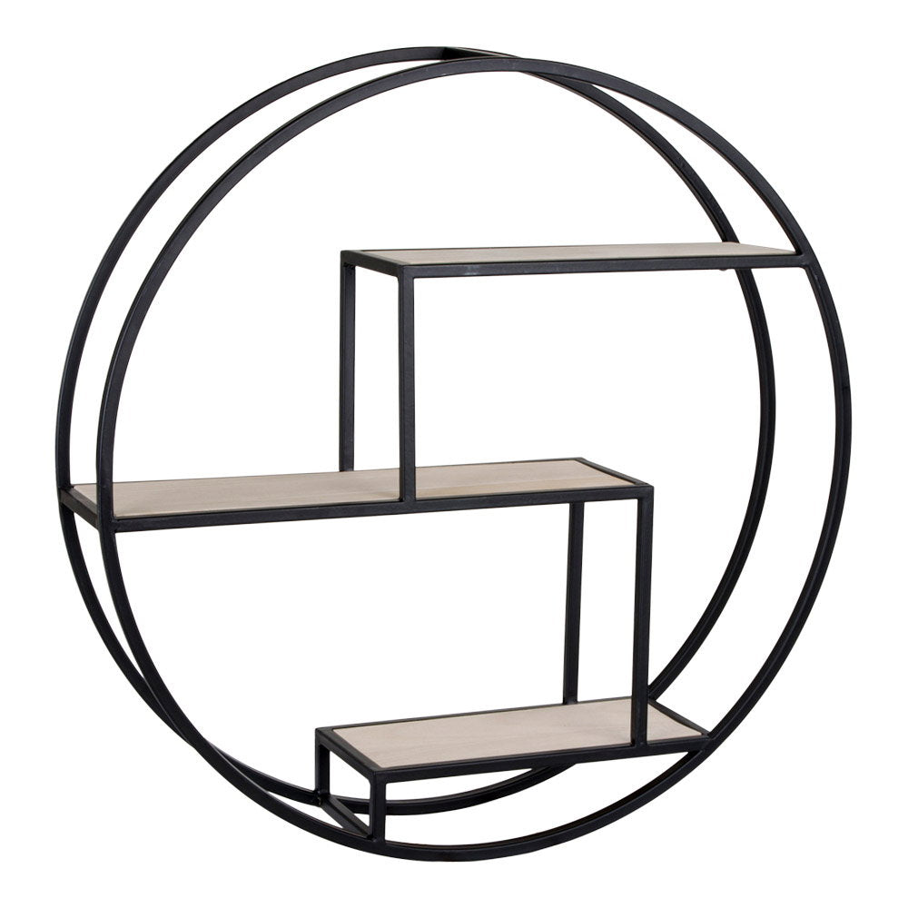 Rotterdam Wall Shelf - Wall shelf, wood shelves, black frame ø62x14 cm