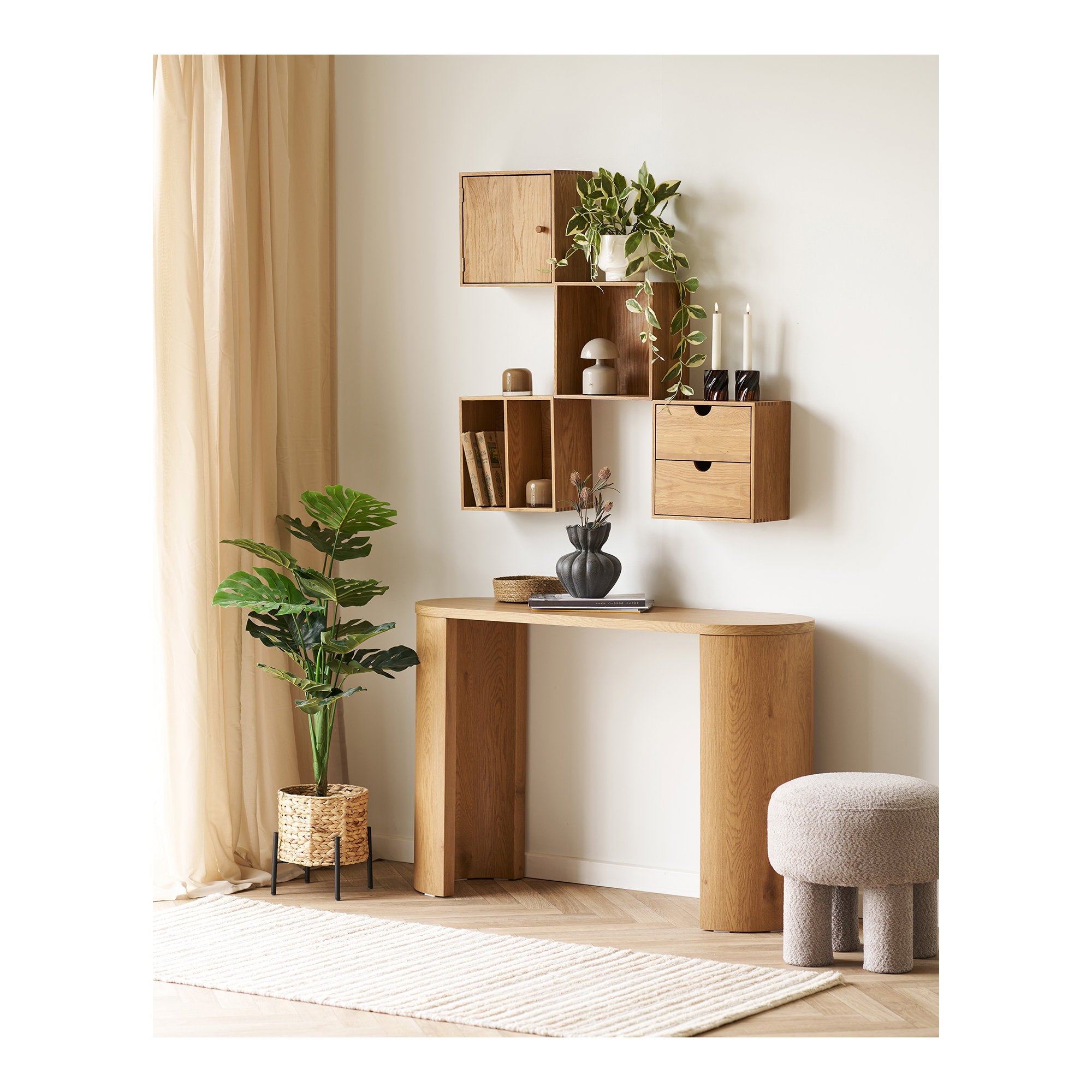 Townsville Wall Shelf with vertical rooms - Wall shelf with vertical rooms, oak 18x30x30 cm