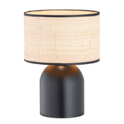 Lámpara de mesa de acero y ratán negro Elira