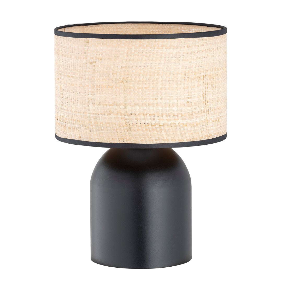 Lámpara de mesa de acero y ratán negro Elira
