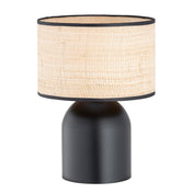Lámpara de mesa de acero y ratán negro Elira