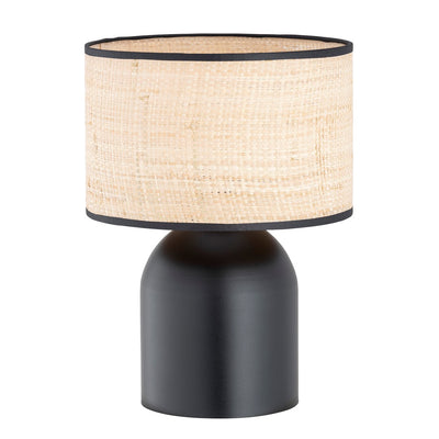 Lámpara de mesa de acero y ratán negro Elira