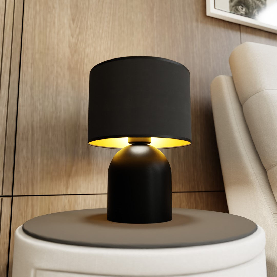 Lámpara de mesa de acero negro y dorado Elira