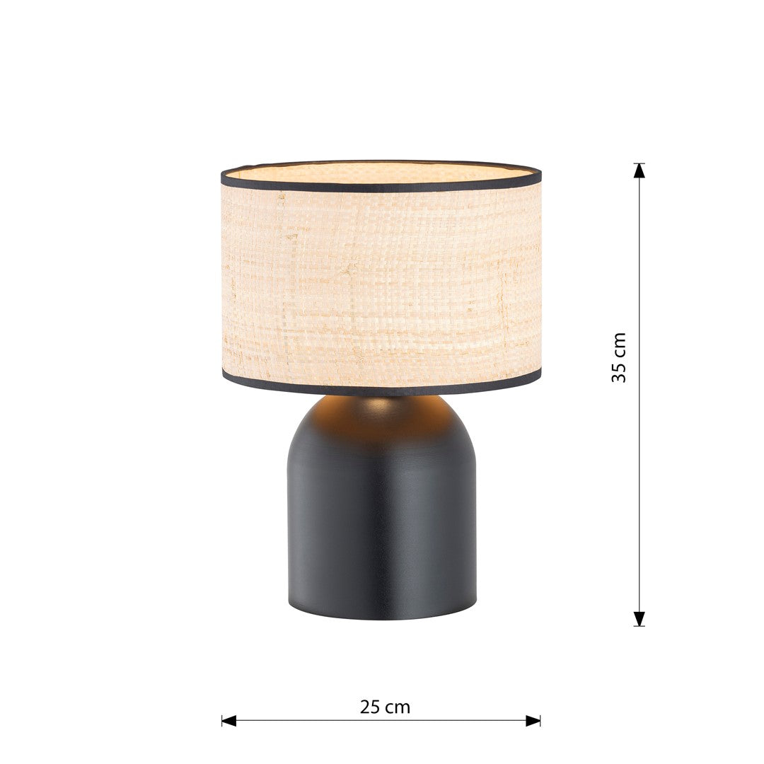 Lámpara de mesa de acero y ratán negro Elira
