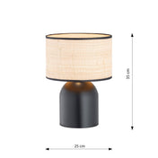 Lámpara de mesa de acero y ratán negro Elira